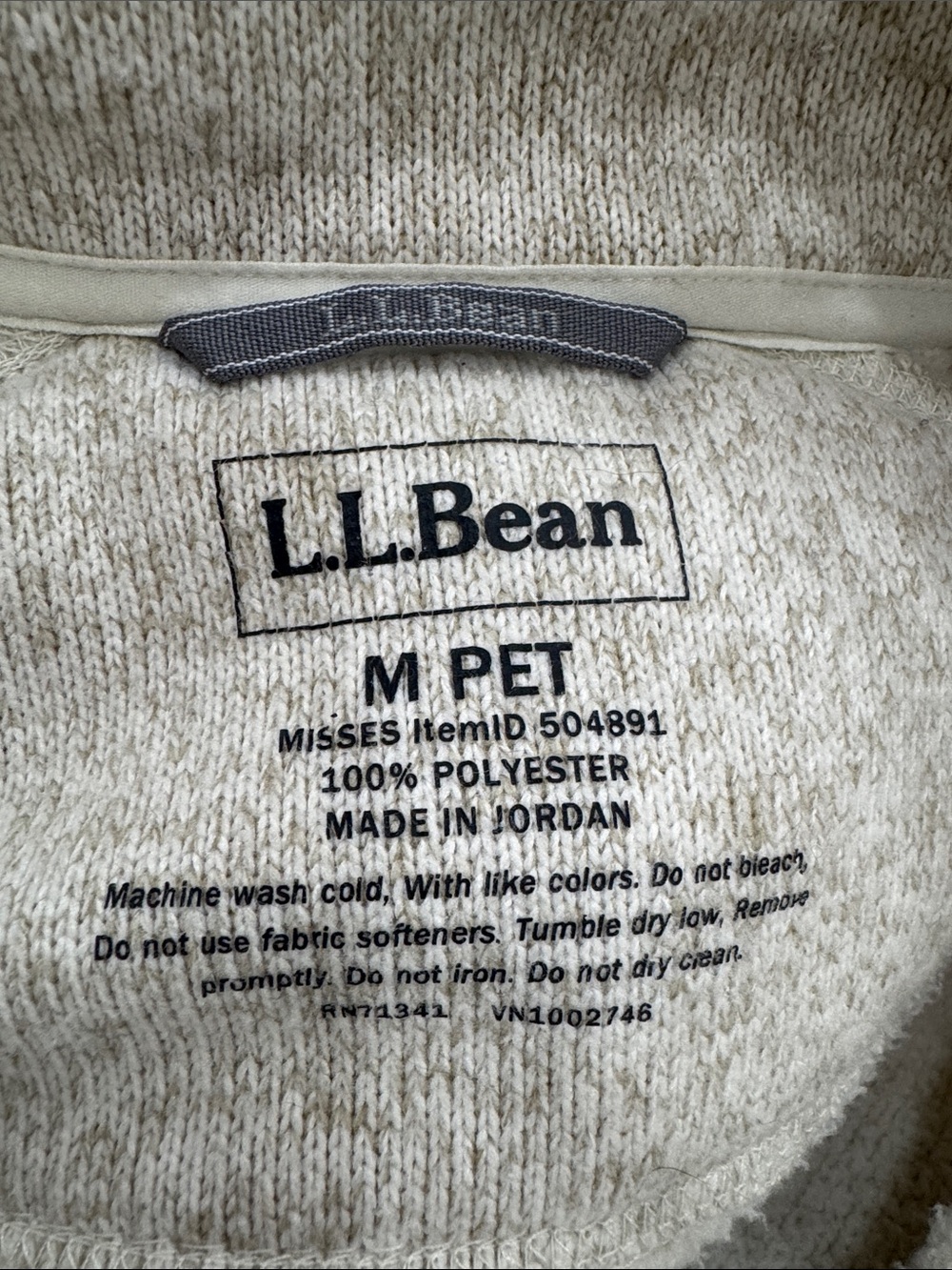 Women's L.L.Bean Sweater Fleece Full-Zip Jacket Cream Sailcloth - Picture 3 of 4